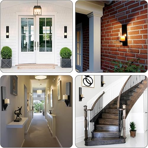 Miniatura 7 de OwnMy Juego de 2 candelabros de madera para pared, estilo rústico, para colgar en la pared, candelabros de madera negros para decoración de sala de