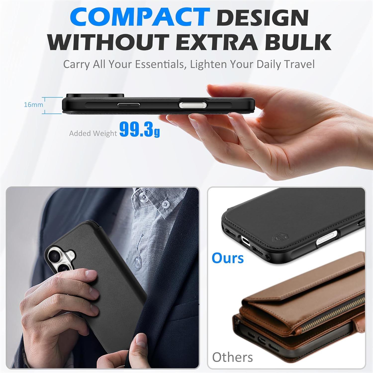 SHIELDON Slim Wallet Case for iPhone 17 6.3-inch 5G 2025 | Genuine Leather | Wireless Charging | Flip Magnetic Closure | RFID Blocking Credit Card Holder | Full Protective Cover | Black