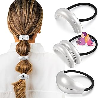 3PCS Silver Hair Ties, Metal Hair Ties for Thick Hair, Elegant Durable Geometric Design, Silver Hair Accessories Stretchy and Non-Damage Ponytail Holders, 3 Styles in Box Gifts Holiday