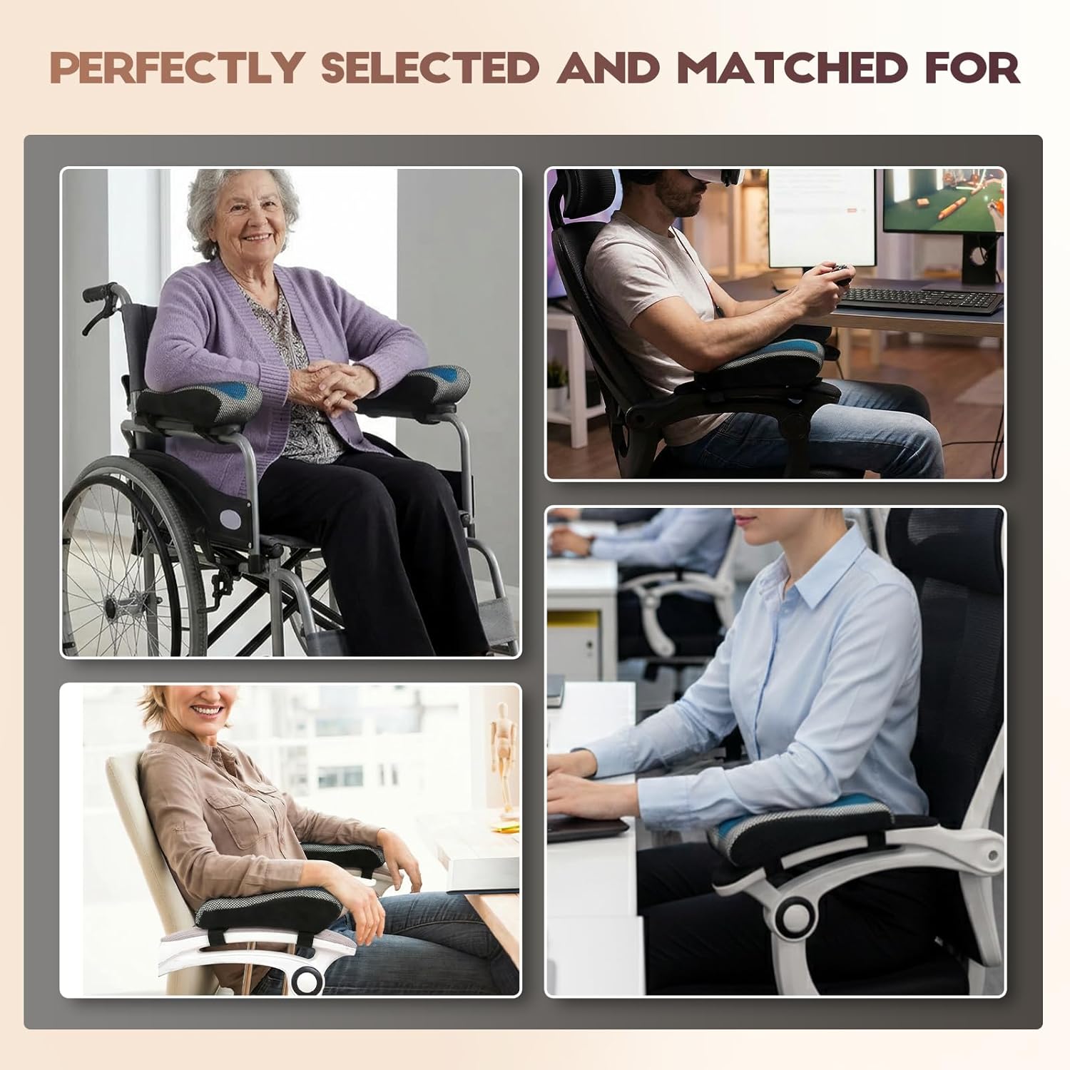 Office Chair Arm Pads, Ergonomic Memory Foam Wheelchair Cover, Arm Rest Pillow for Desk, Computer, Gaming and Elbows (Cooling Arm Rest Pillow)