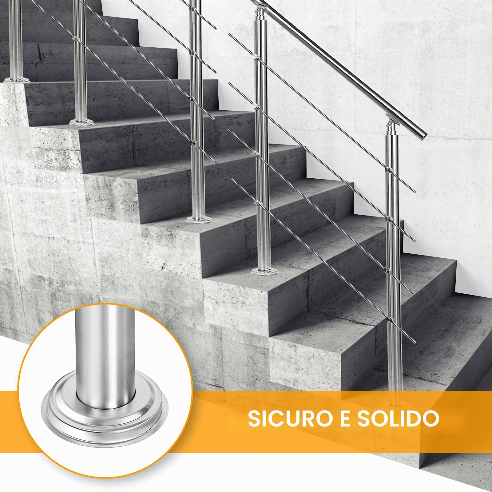 Lospitch - Corrimano in acciaio inox, ringhiera per balcone, parapetto e scale con/senza traverse (100 cm, 5 barre trasversali)
