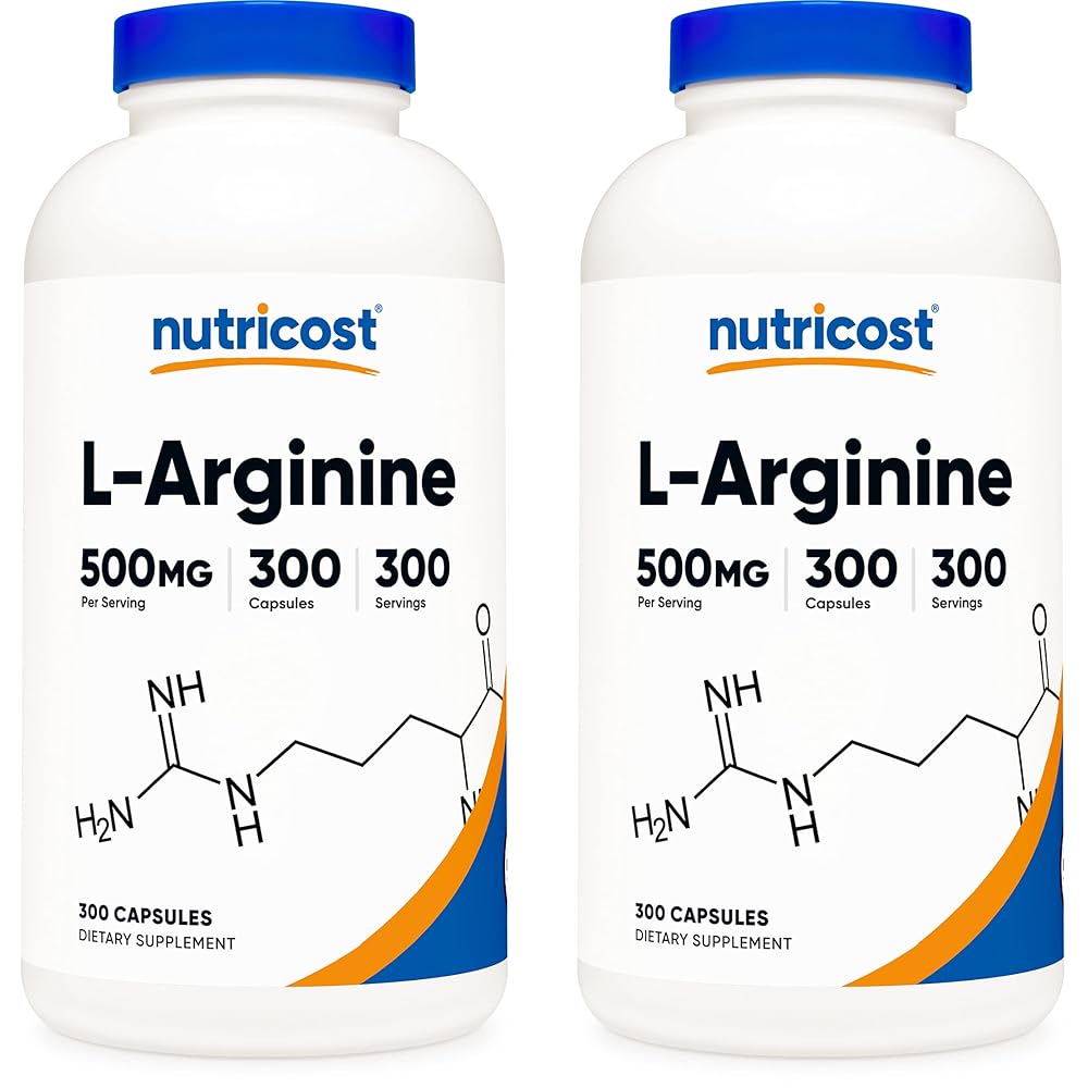 Nutricost L-Arginine 500mg, 300 Capsules (2 Bottles)