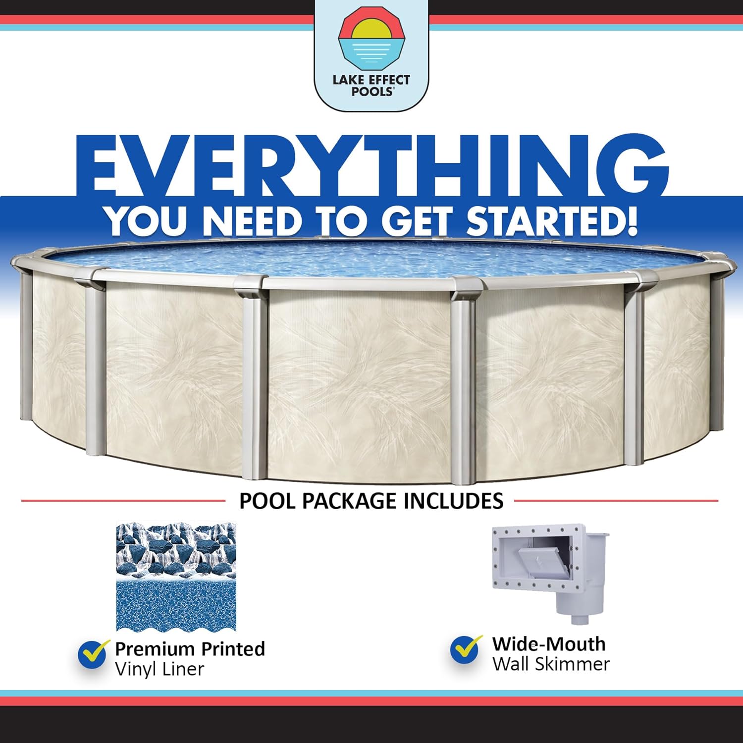 Lake Effect Pools 'Forever' 24 ft Round Above Ground Swimming Pool | 54 Inch Steel Side Walls | Kit Includes: 25 Gauge Overlap Liner & Widemouth Skimmer