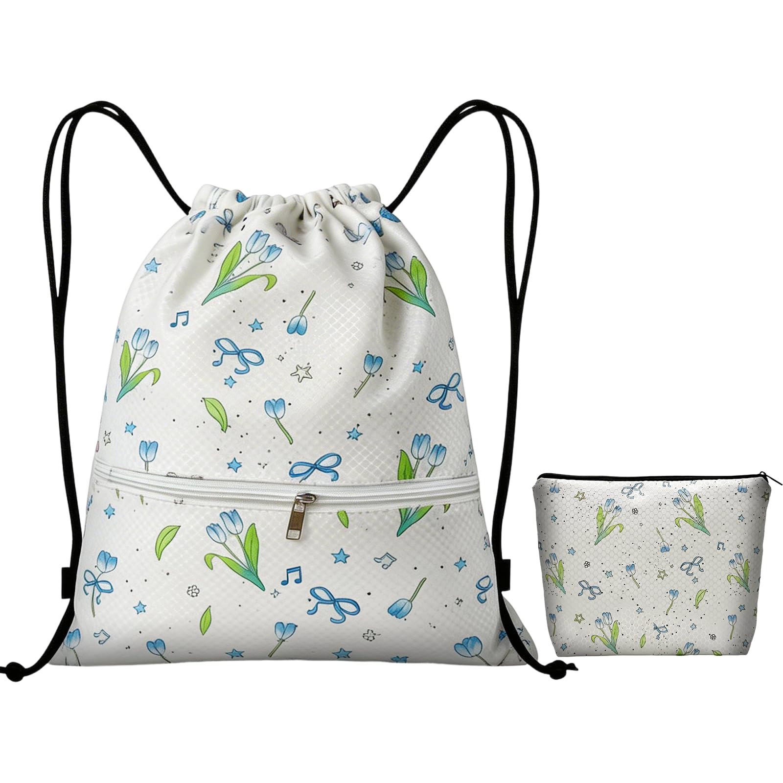nnOuOnn Waterproof Drawstring Swimming Bag for Kids, Cute Tulip Large Capacity Drawstring Combination Backpack Swim Gym PE Bag with Zipper for Women Girls School Travel (Blue) โ image 1