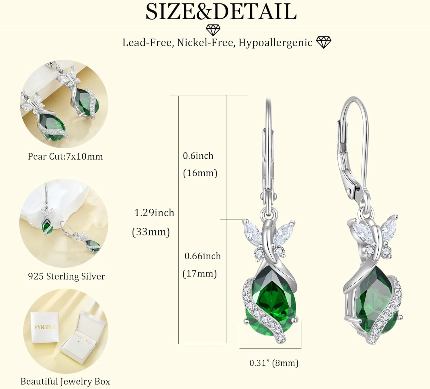Butterfly Earrings for Women 925 Sterling Silver Birthstone Dangle Drop Leverback Earrings Hypoallergenic Jewelry for Women - Image 6