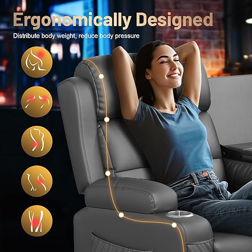 Miniatura 6 de Sofá reclinable de 3 plazas, asiento de cine en casa con respaldo central abatible, sofá cama de pared RV con masaje, amanera y portavasos,