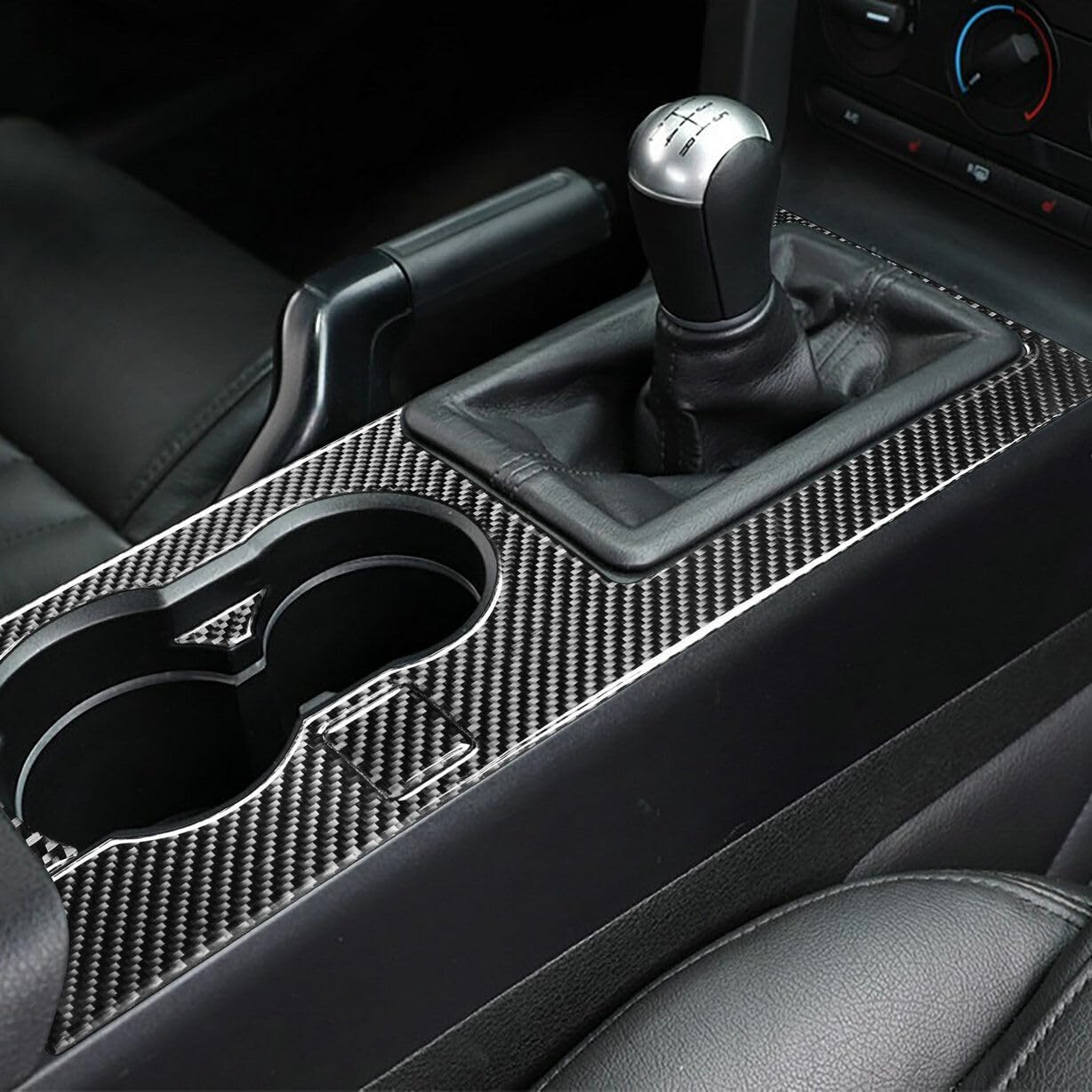 Carbon Fiber Gear Shift Box Panel Interior Decorative Trim Center Console Holder Cover Accessories for Ford Mustang 2005 2006 2007 2008 2009 Black