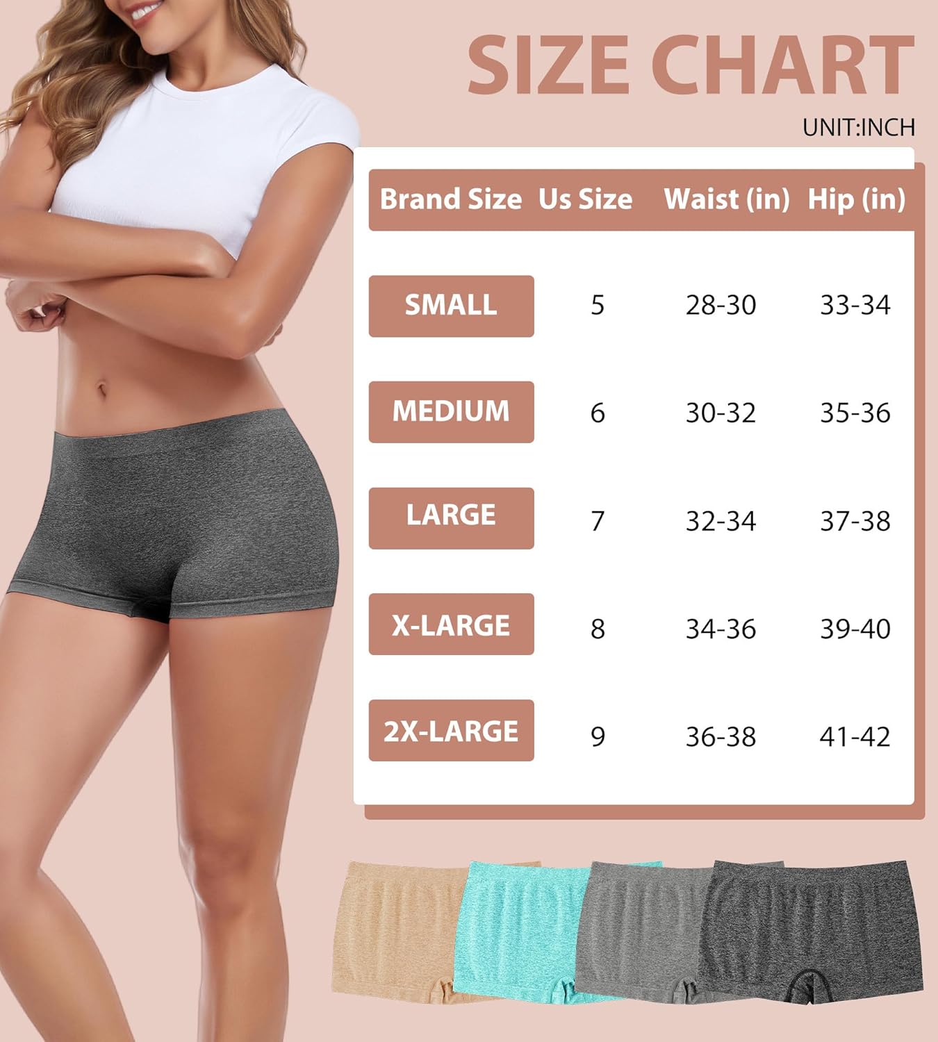 Womens Boys Shorts Underwear Seamless Full Coverage Briefs Soft Stretch Boxer Shorts For Women Multipack - Image 7