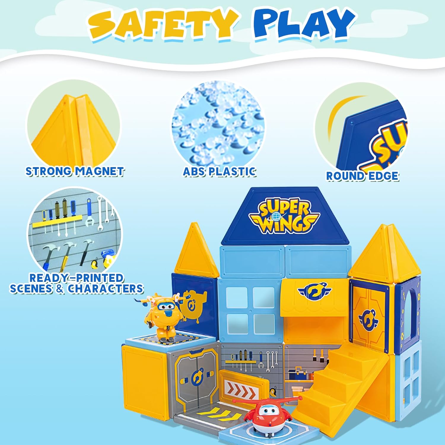 Super Wings Magnetic Tiles, Travel Magnetic Blocks with 2 Super Wings Transformable Toys, Learning Magnetic Building Blocks Sets, Magnets Tiles Toys for Boys Girls Kids Ages 3 4 5 6 7 8 9+ Year Old