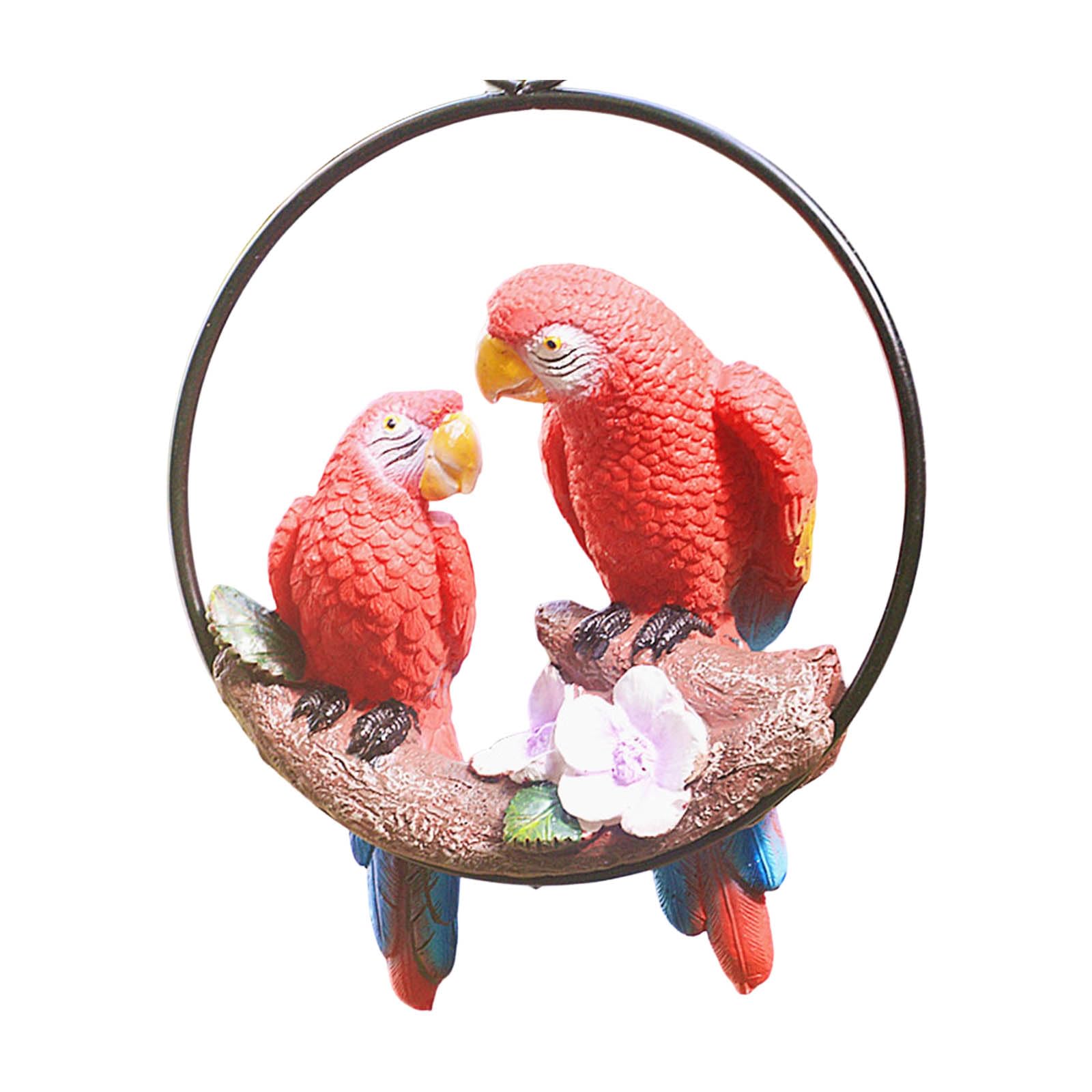 Iron Rings Macaw Parrots Hanging Ornament with Simulation Detail Garden Yard Decoration for Indoor and Outdoor Use Decorative Hanging Ornament