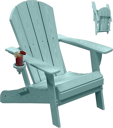 Silla Adirondack plegable, sillas de patio HDPE para todo tipo de clima, para exteriores, patio, césped, jardín, terraza de patio, hoguera, Aruba