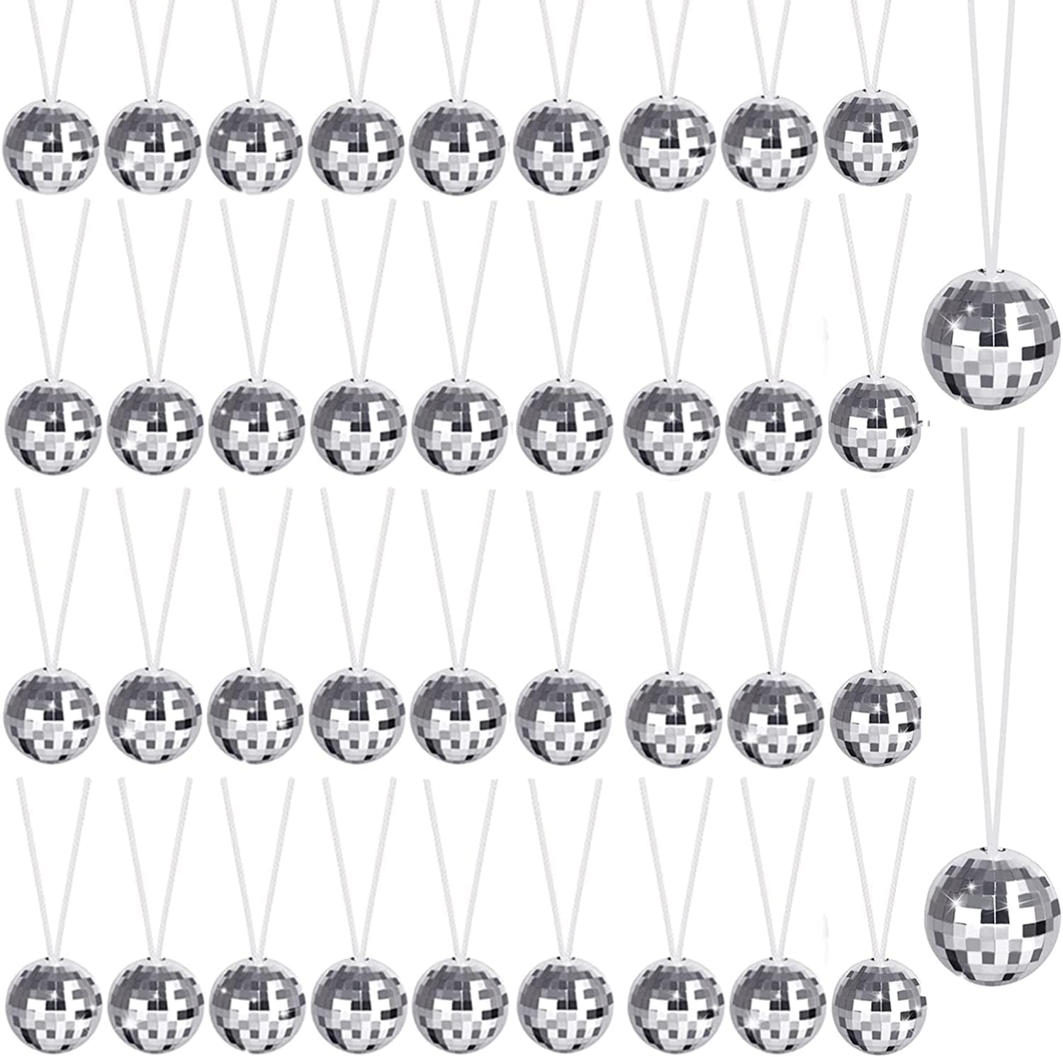 48 Pieces Mirror Disco Ball Costume Necklaces 1.57 Inch Mirror Disco