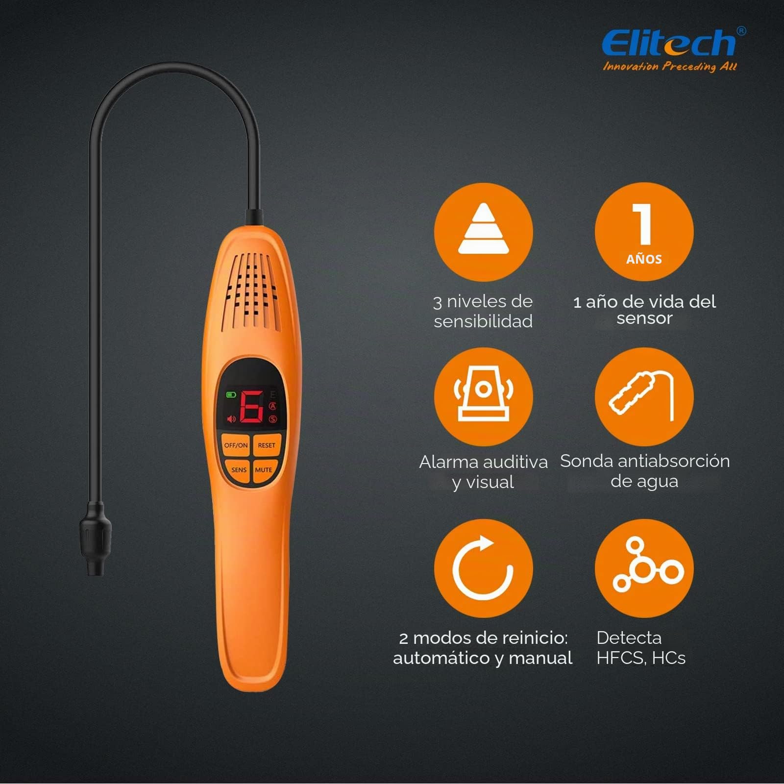 Elitech LD-100+ Detector De Fugas De Refrigerante con Sensor De Diodo,R32 R134a R410 R600a Precisión para HVAC, Automóviles Y Bombas De Calor