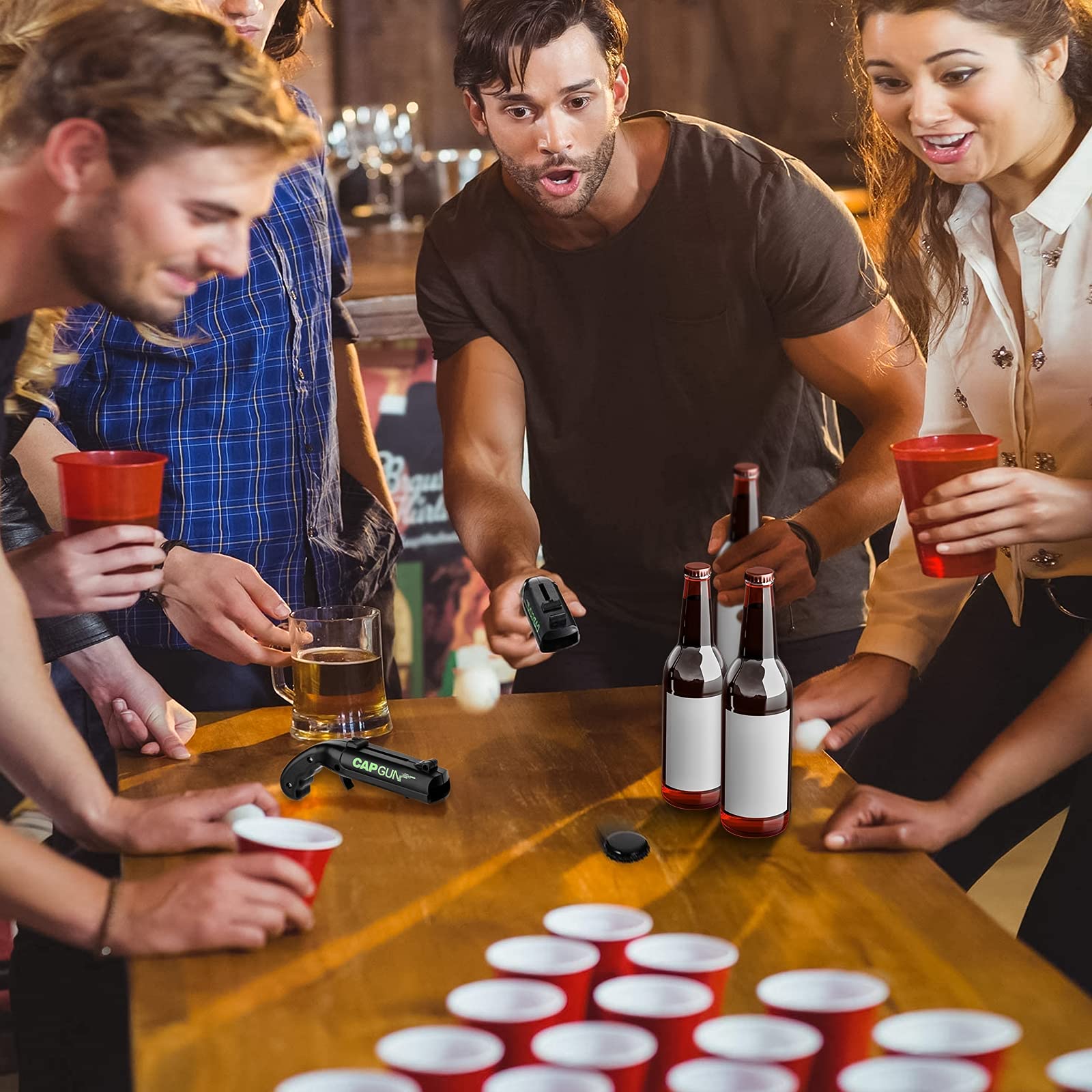 Cappistool, 3 stuks, flesopener, pistool, kroonkurkpistool, cadeaus voor mannen, drankblikopener, grappige flesopener, bierdekselpistool, gadgets voor mannen (zwart, grijs, rood