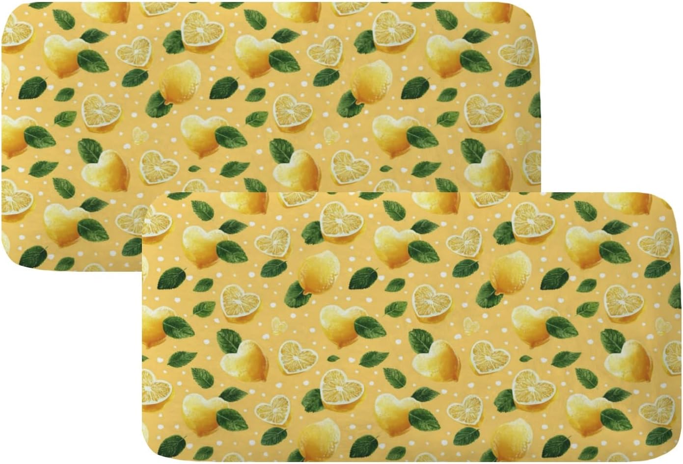Yellow Lemon Mint Heart Loveseat Covers Couch Covers for 2 Cushion Couch, 2-Piece Stretch Sofa Slipcovers Anti-Slip Washable Furniture Protectors for Dogs Pets