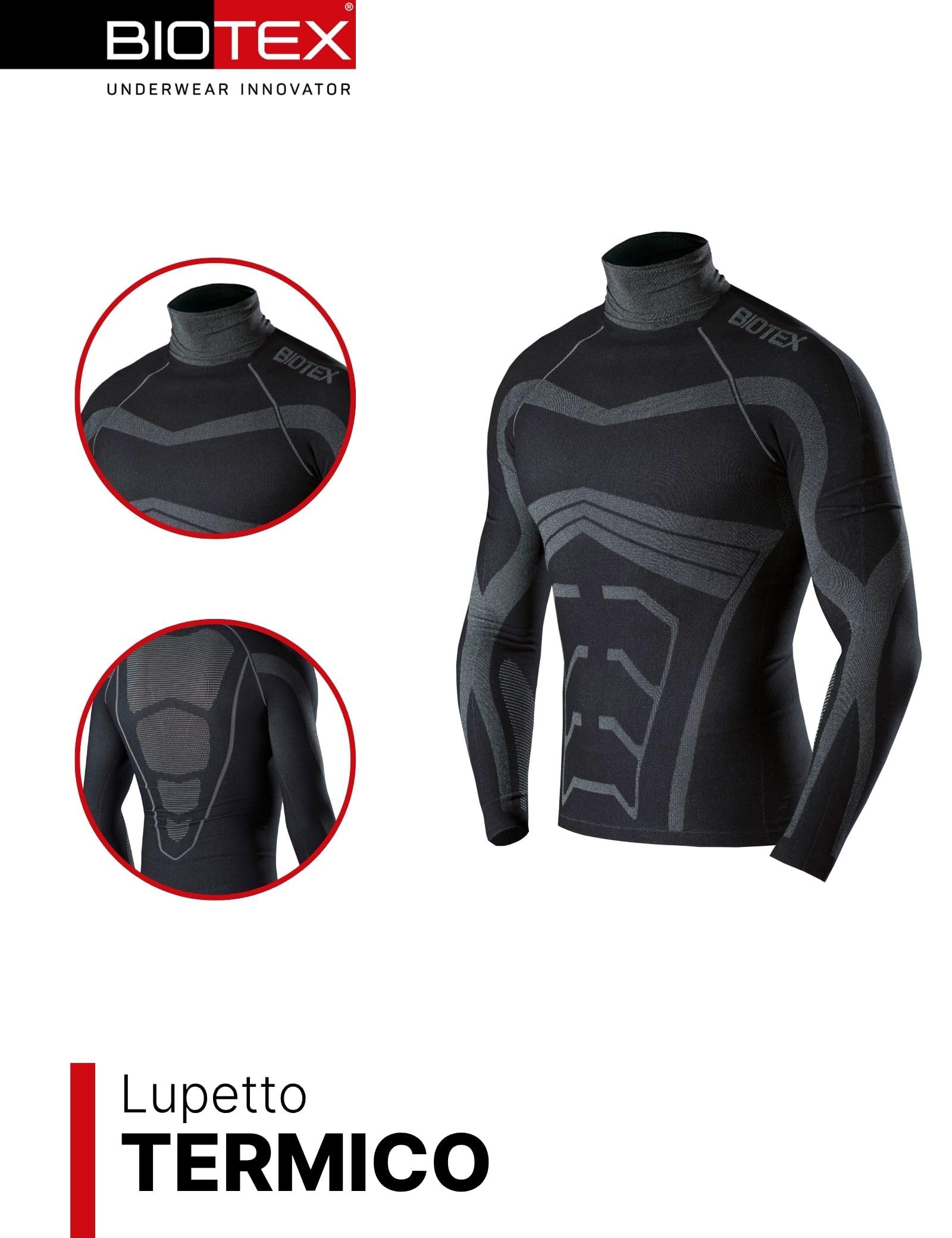 BIOTEX Lupetto Limitless per Ciclismo e Running, Traspirazione Costante, Maglia Termica a Collo Alto Senza Cuciture, Nero
