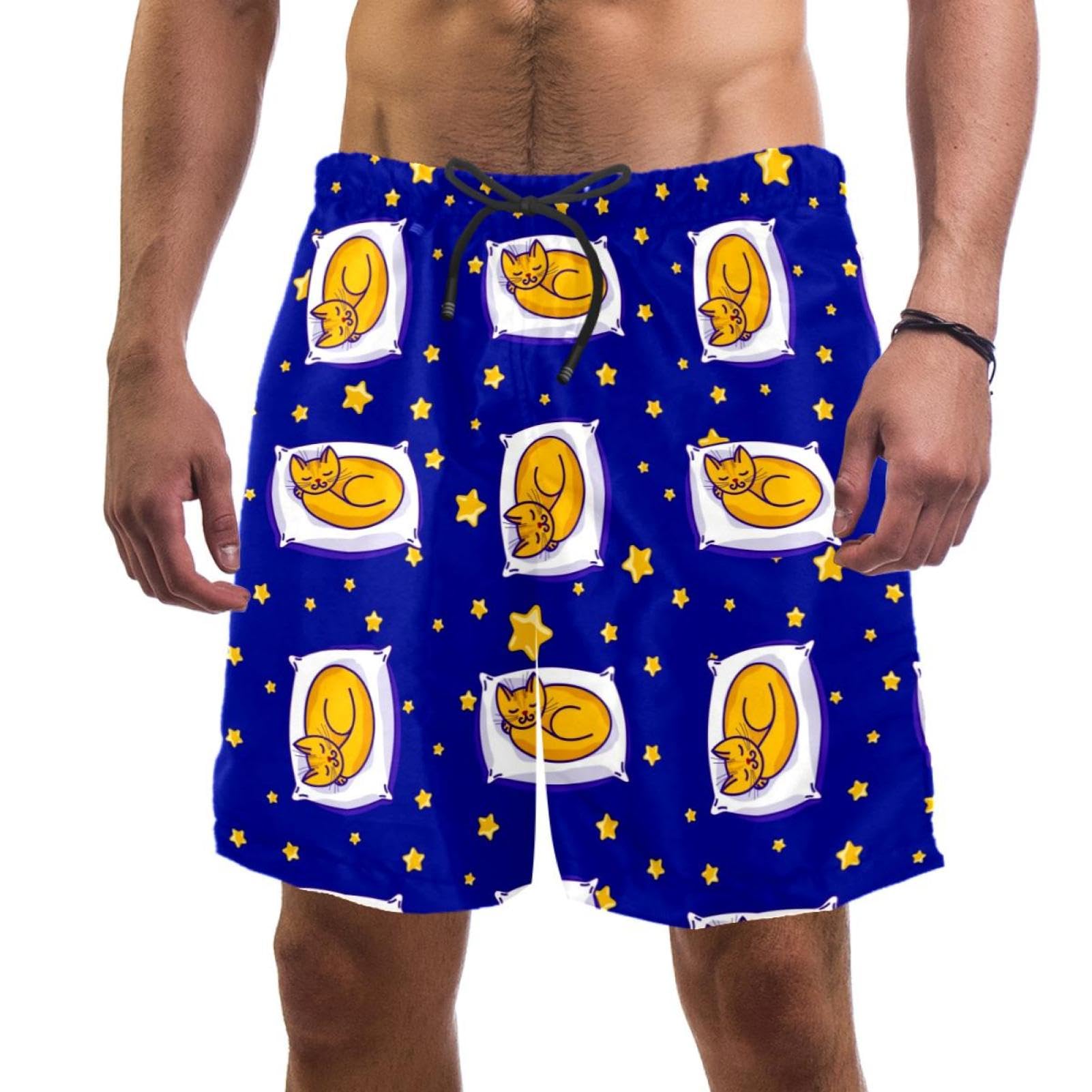 Short de bain homme chat jaune confortable pour éviter les irritations du sable