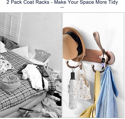 Miniatura 5 de NearMoon Perchero montado en la pared, paquete de 2 ganchos resistentes para toallas de baño, de acero inoxidable, gancho de metal para toallas,