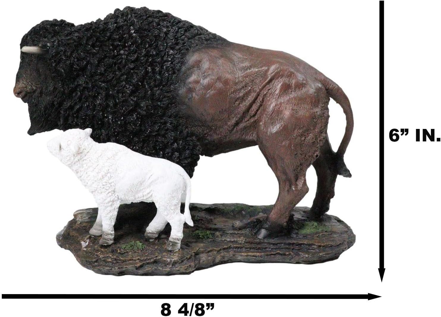 Ebros Gift Native American Bison Buffalo Father with White Calf Decorative Figurine Hand Painted Multi Colors 8.5" Long Symbol of Abundance and Strength Animal Totem Spirit Home Accent Decor