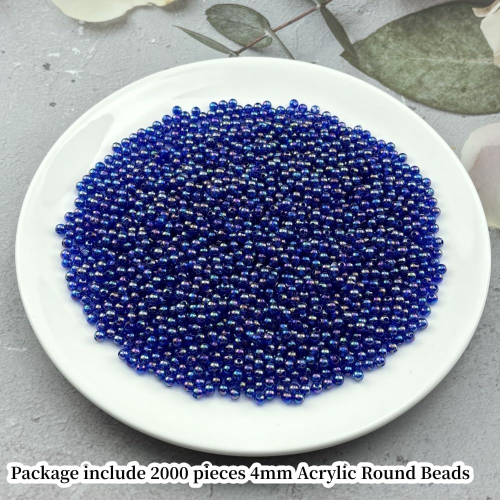2000pcs 4mm Acrylic Round Beads AB Colors Acrylic Beads Round Spacer Beads with Hole for DIY Bracelet Necklace Jewelry Making Supplies Handmade Craft(Royal Blue AB) - Image 2