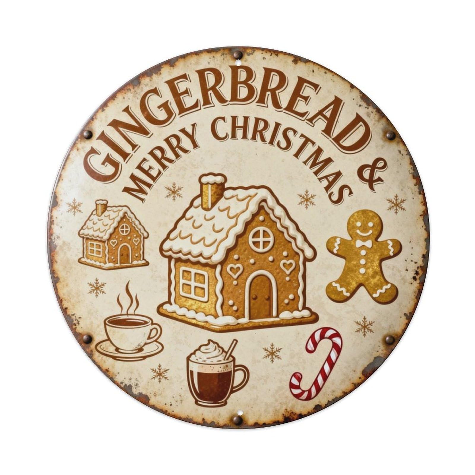GINGERBREAD & MERRY CHRISTMAS Metal Tin Sign Plaque