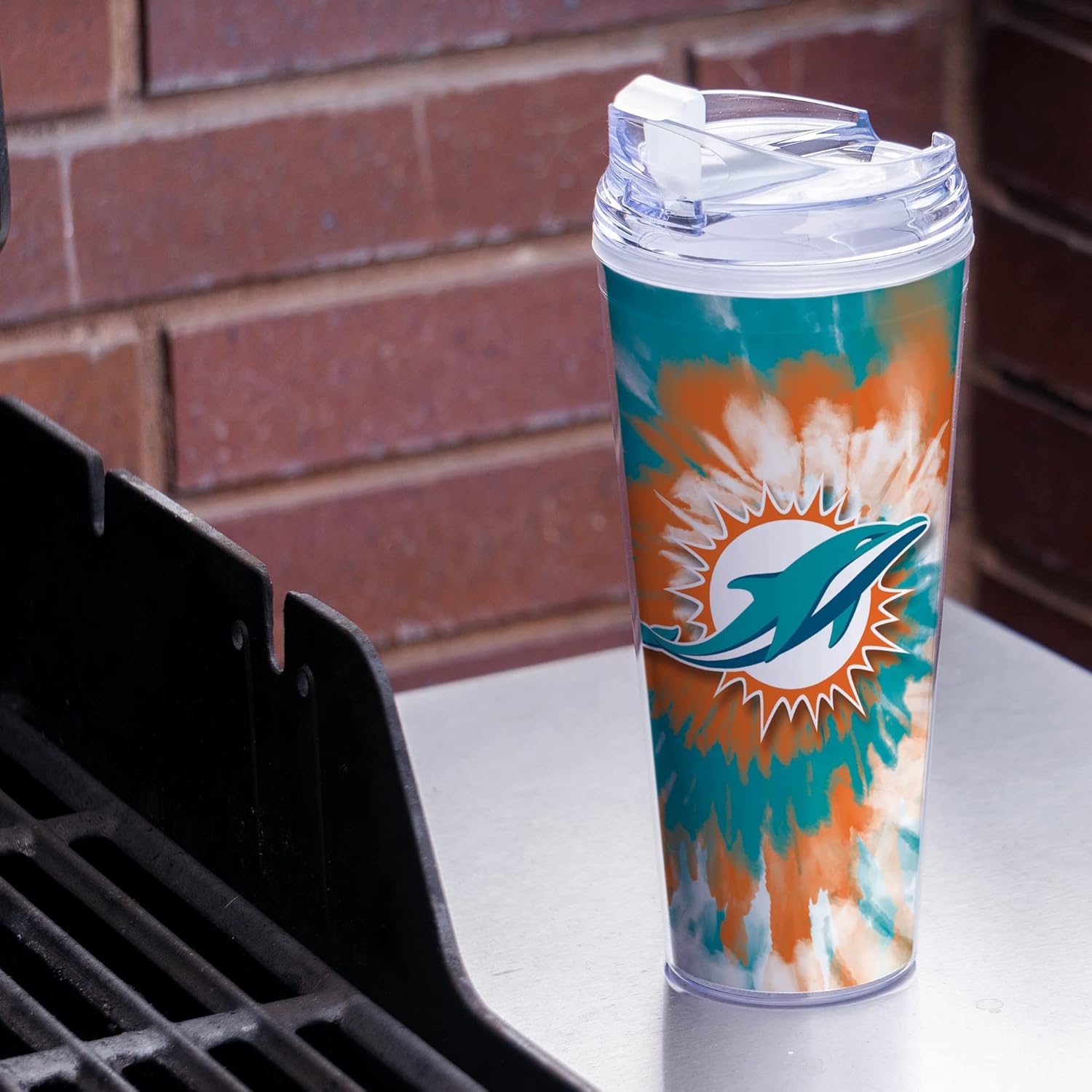 Rico Industries NFL Football Glitter 24oz Acrylic Glitter Tumbler with Hinged Lid, Officially Licensed Double Wall Tumbler with Straw