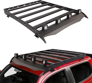 حامل الأمتعة أعلى رفوف حامل الأمتعة متوافق مع 2005-2023 تويوتا تاكوما 2 Gen 3 Gen Double Cab Models، Roof Rack Crossbars Cargo Basket with 4 X 18W LED Lights، Textured black