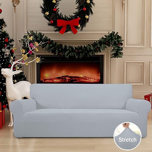 Vista 559 de Easy-Going - Funda elástica para sofá biplaza, 1 pieza, suave, con parte inferior elástica, protector para niños, tela jacquard de elastano y Gris