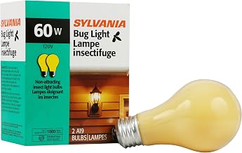 Sylvania Incandescent Yellow Bug Light Bulb A19 E26 Base, 60 Watt, 2 Pack