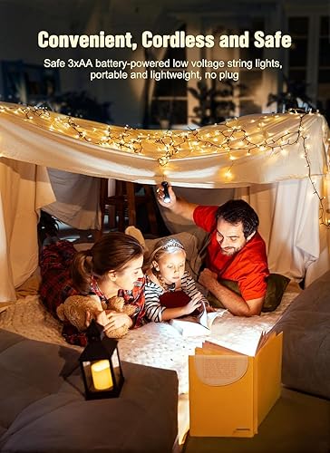 Vista 22 de Guirnalda de luces de Navidad a pilas, 20 luces LED de 8 pies con temporizador, luces de árbol de Navidad para interiores y exteriores, dormitorio