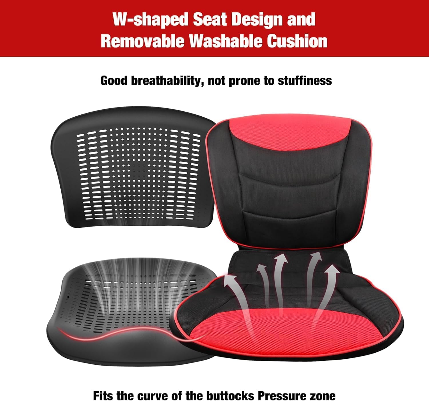 Wheelchairs for Adults,Transport Wheelchair Lightweight Foldable with Removable Cushion,Ergonomic Transfer Chair with 12-inch Rear Wheels for All Terrains,Travel Wheelchair,Red