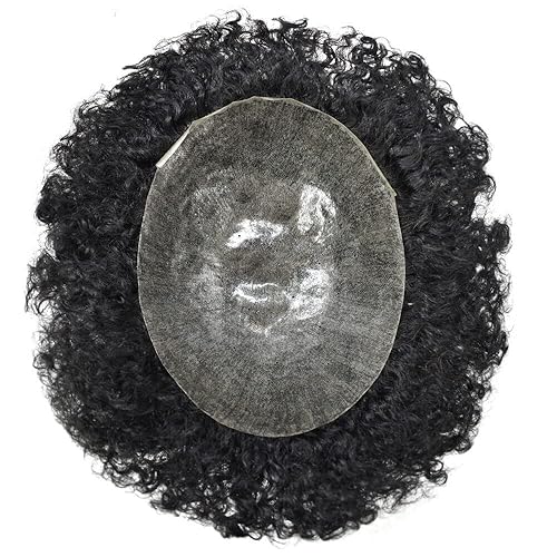 Miniatura 2 de Afro Toupee para hombres negros, rizado brasileño, pieza de cabello humano afroamericano afro ondulado para hombres, extensiones de pelo de piel