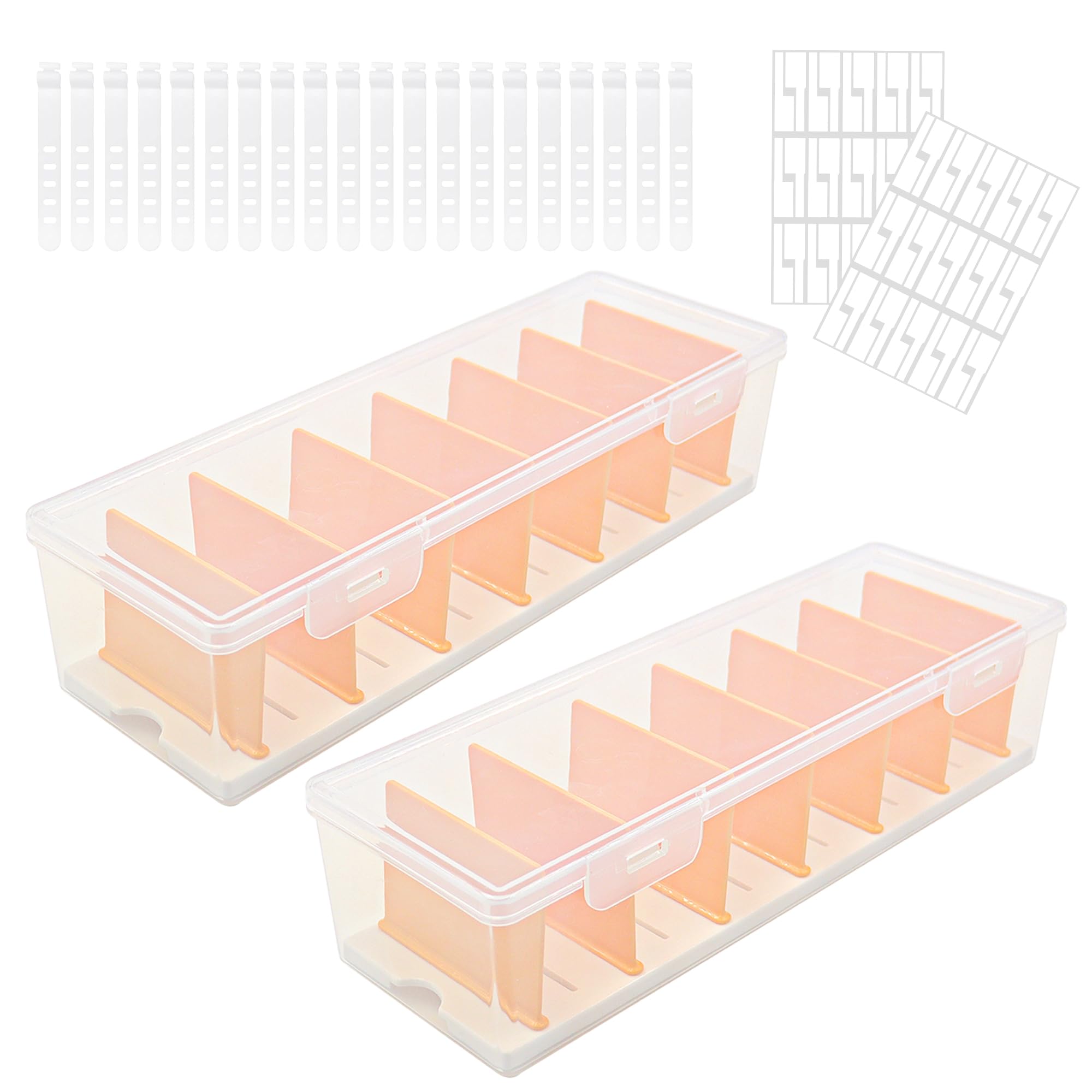 Simaixing Cord Organizer Box, Transparent Cable Storage Box with 8 Compartments, Charger Storage with 20 Cable Ties, Charging Cord Organizer with 60 Cable Labels