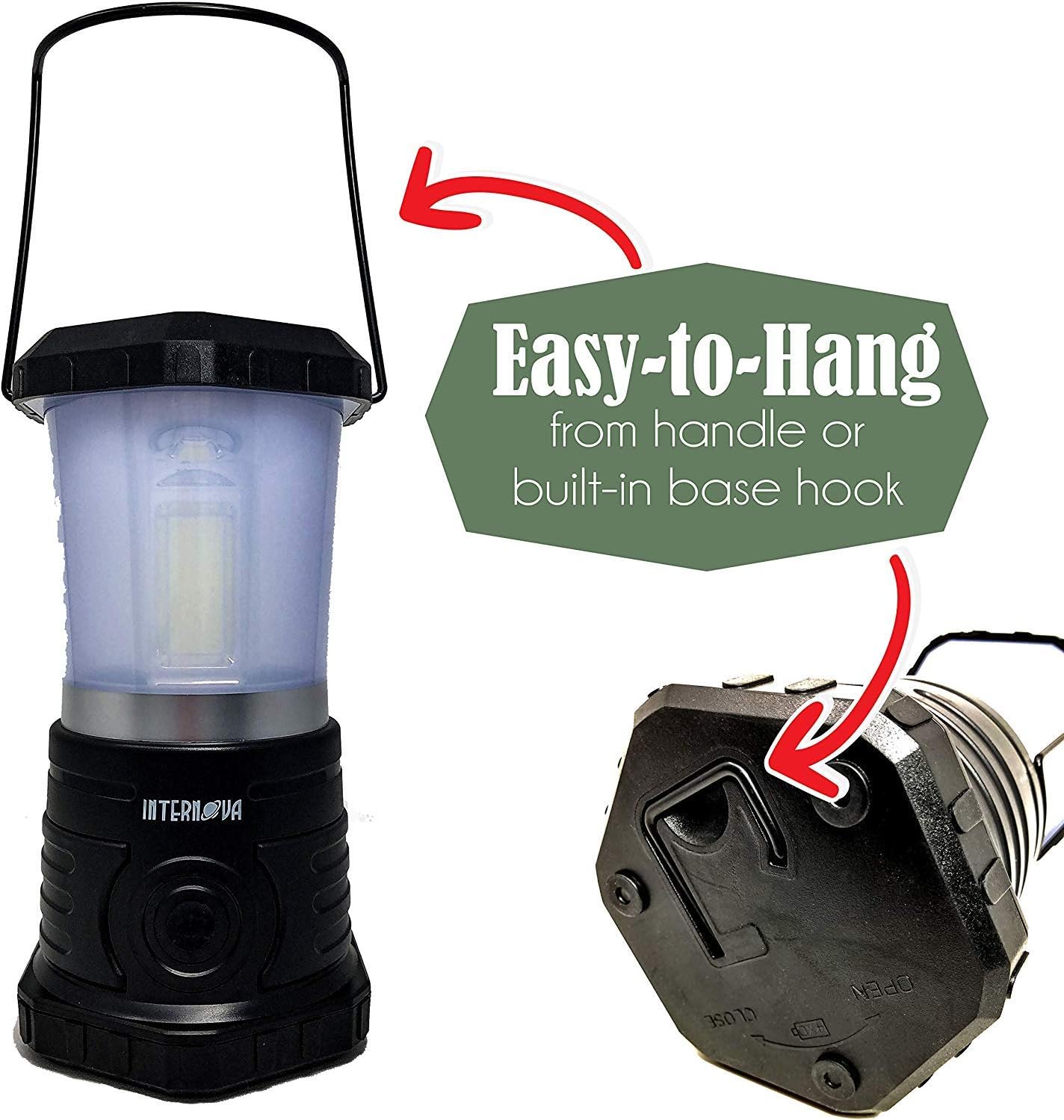 Internova 1500 Lumen LED Camping Lantern showing the base cap being twisted into place.
