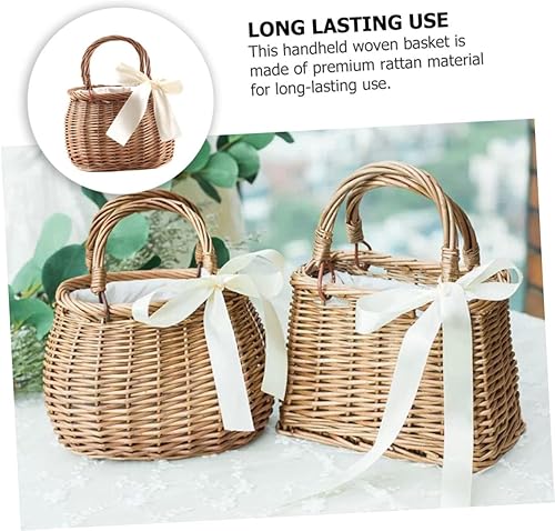 Miniatura 4 de Gadpiparty Cesta de flores de ratán de 3 piezas, cestas de pan, cesta de flores de boda, cesta de regalo de boda, cesta tejida, bolsas vintage para