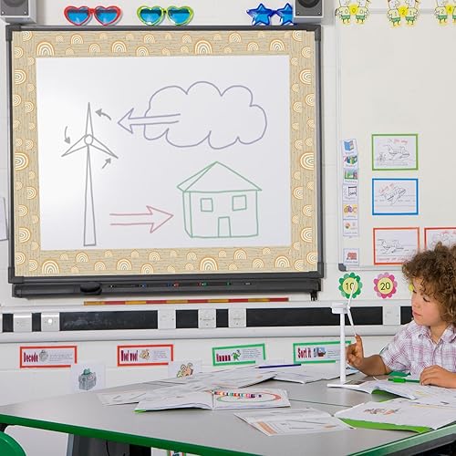 Miniatura 5 de Bordes de tablón de anuncios bohemio de 69 pies, diseño retro, color beige, marrón, sol, arco iris, borde recto, rayas de puntos para tablón de