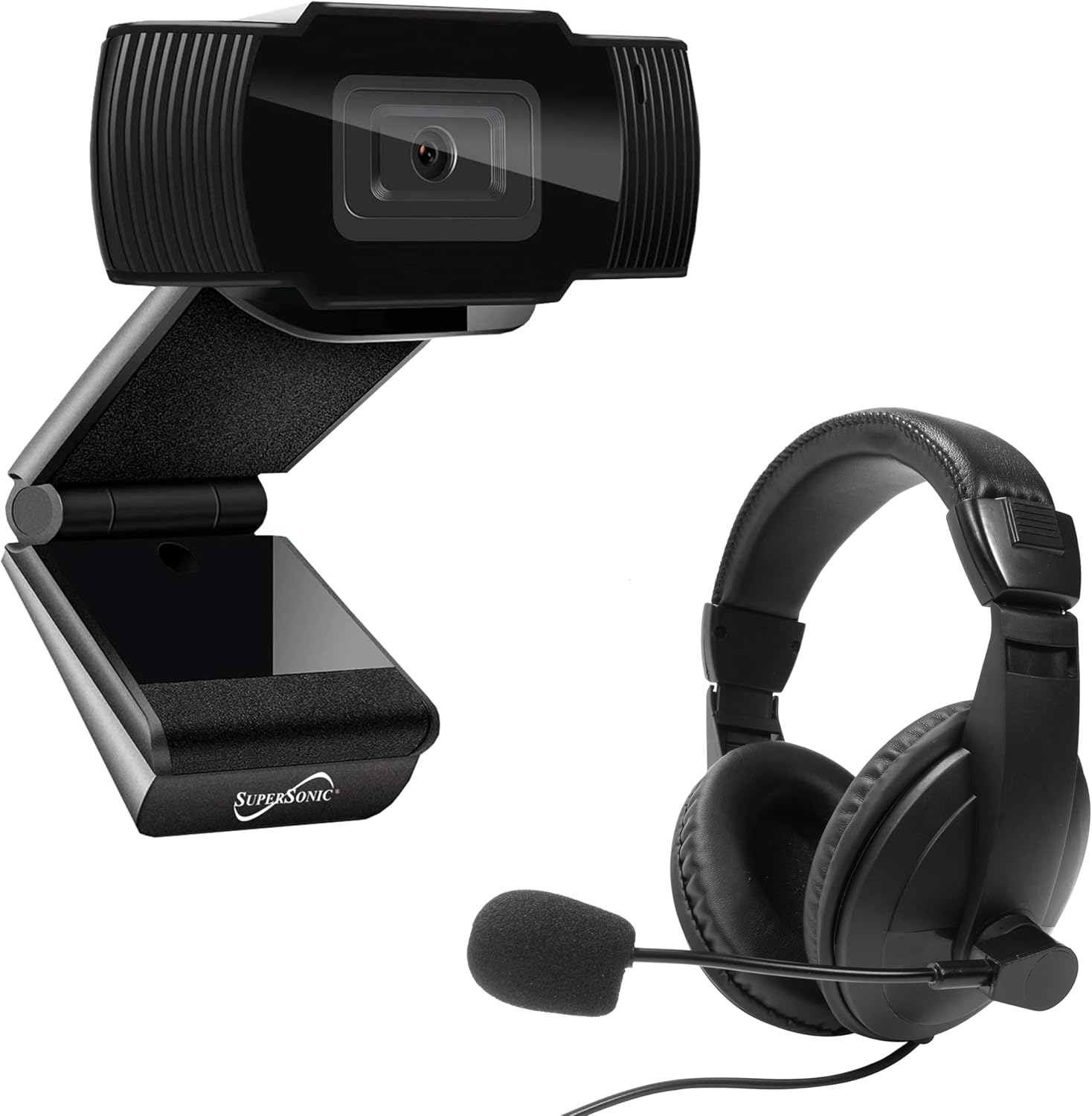 Supersonic SC-942WCH PRO HD Webcam and Stereo Headset, 1080P HD Webcam, Crystal Clear Audio and Video, Adjustable Comfort, Plug and Play Compatibility for Zoom & Teams in Home Office, School