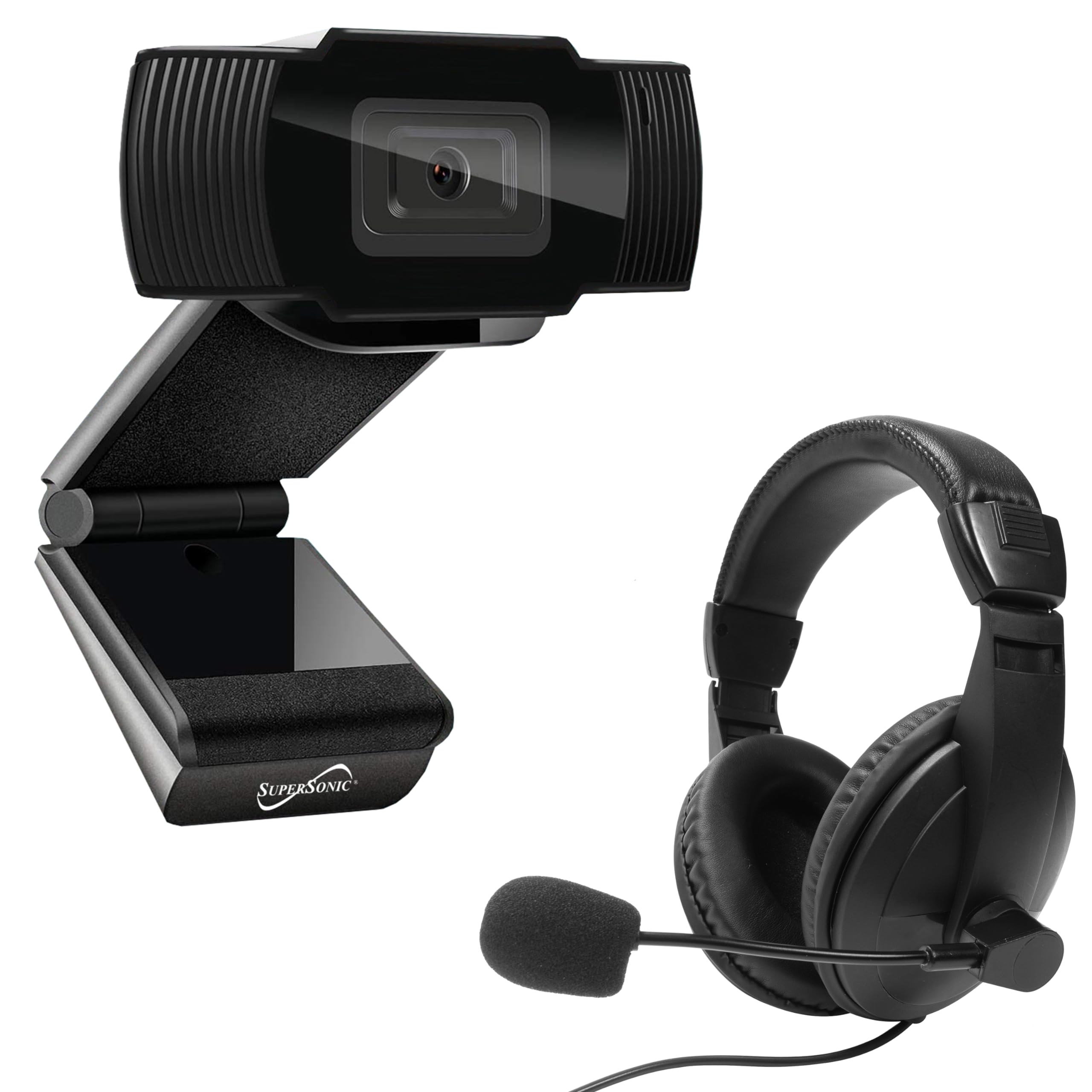 Supersonic SC-942WCH PRO HD Webcam and Stereo Headset, 1080P HD Webcam, Crystal Clear Audio and Video, Adjustable Comfort, Plug and Play Compatibility for Zoom & Teams in Home Office, School