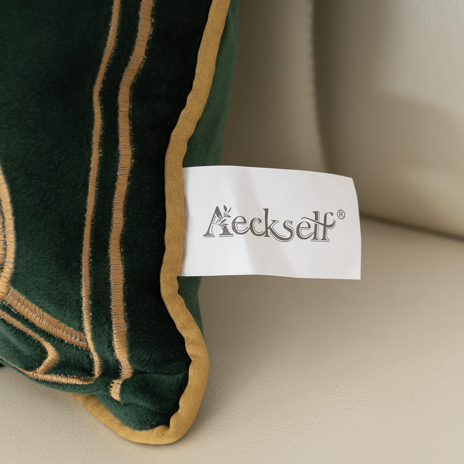 Aeckself - Funda de cojín europea de terciopelo, 45 x 45 cm, funda bordada floral para decoración del hogar, sofá, dormitorio, sala de estar, verde esmeralda oscuro y dorado