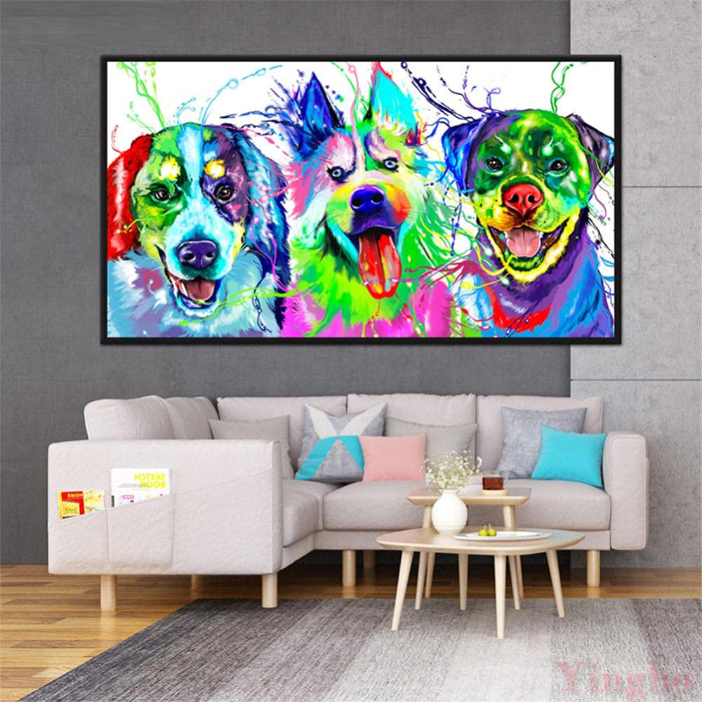 Diamond painting chiens colorés 5D grand format 32x64inch broderie strass