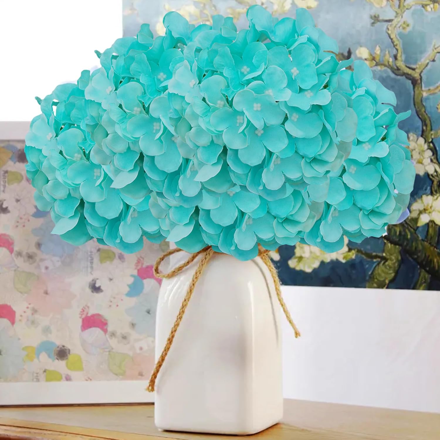 FagusHome 30 Pcs Silk Hydrangea Heads Artificial Flowers Heads and Stems Fake Hydrangea Flowers for Home Wedding Decor (Fluorescence BLue)