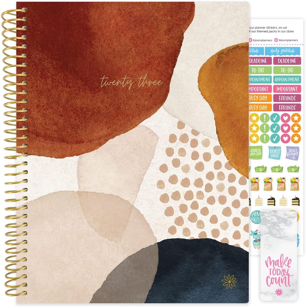 bloom daily planners 2023 (8.5" x 11") Calendar Year Day Planner (January 2023 - December 2023) - Weekly/Monthly Dated Agenda Organizer with Tabs - Blue Earthy Abstract