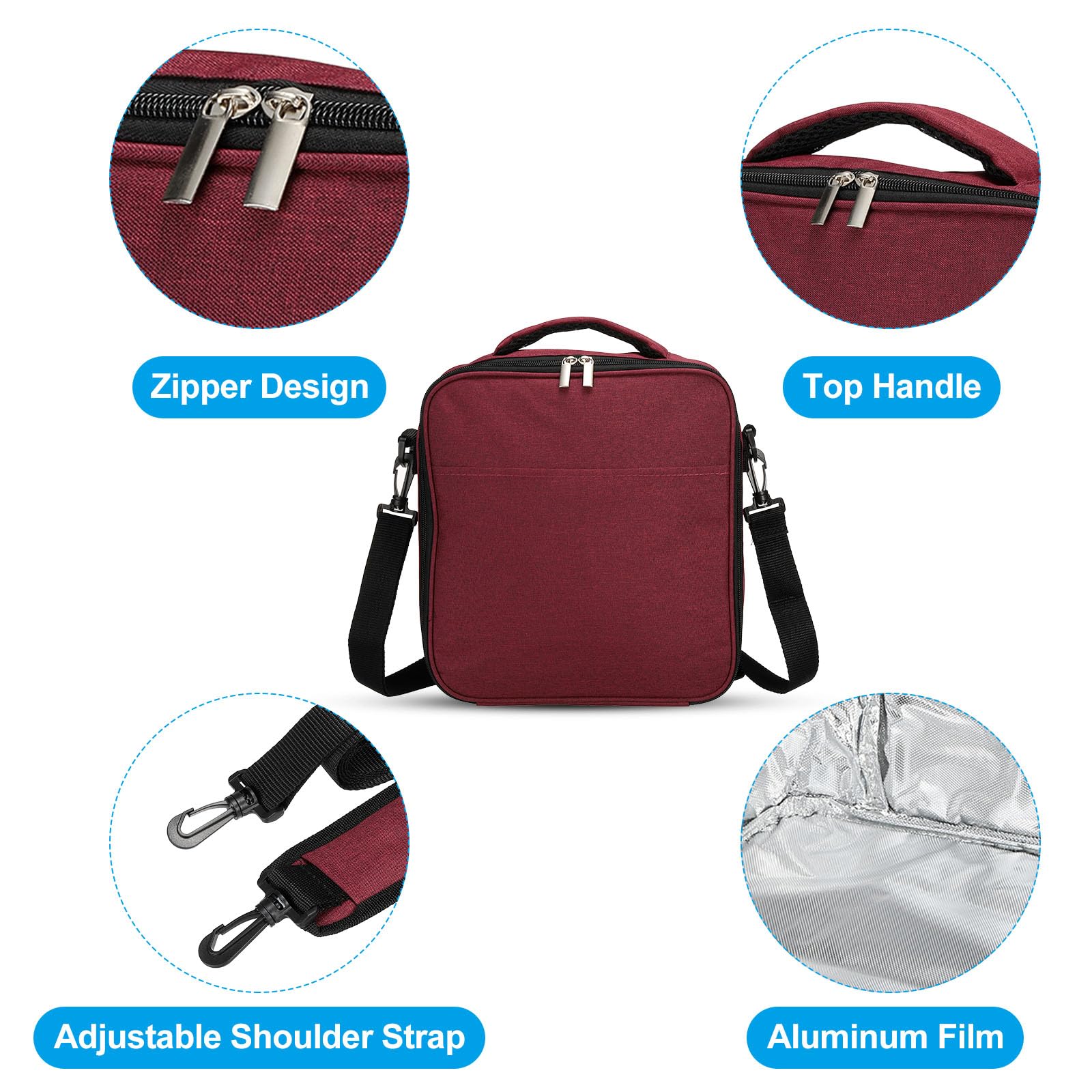 Sac à déjeuner isotherme en tissu Oxford imperméable, sac fourre-tout thermique portable, boîte à déjeuner, récipient alimentaire pour le travail, le bureau, le pique-nique en plein air, 26,7 x 8,5