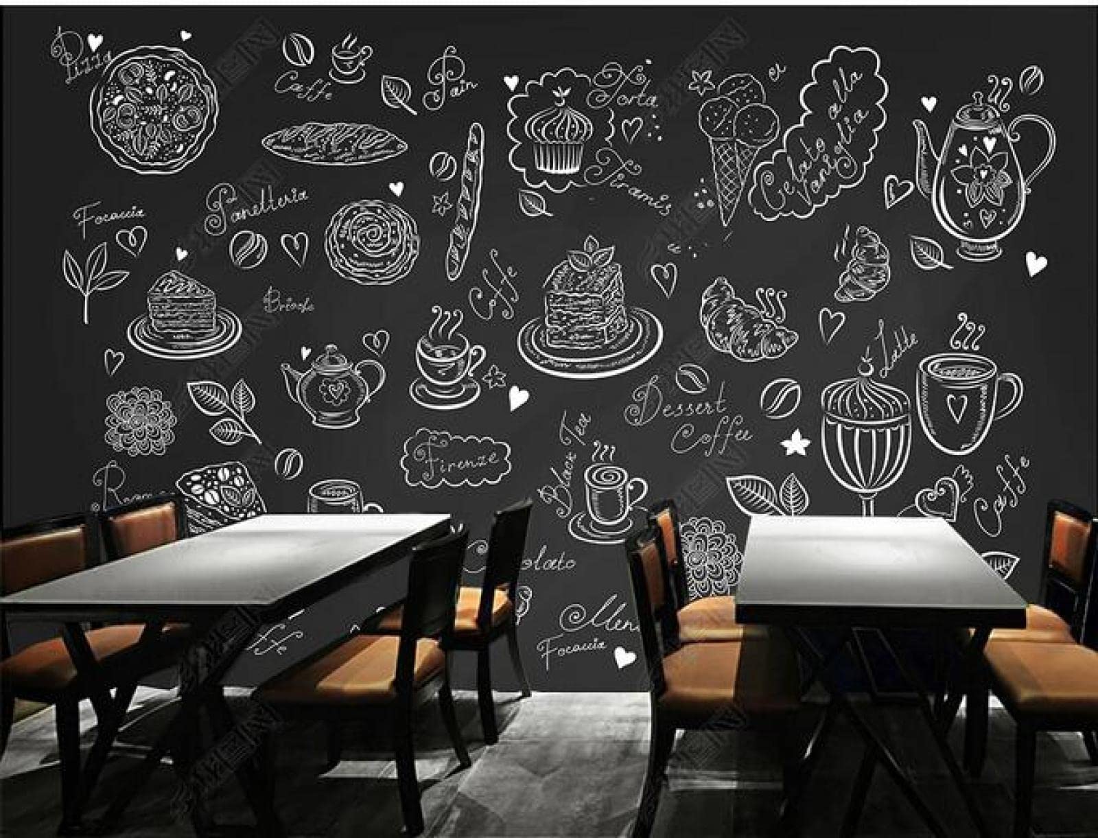 Papel Tapiz 3D Pared De Fondo De Postre Dibujado A Mano De Pizarra-300Cmx210Cm