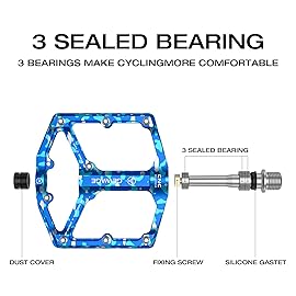 Road/Mountain Bike Pedals - 3 Bearings Bicycle Pedals - 9/16 CNC Machined Flat Pedals with Removable Anti-Skid Nails (Camouflage-Blue)