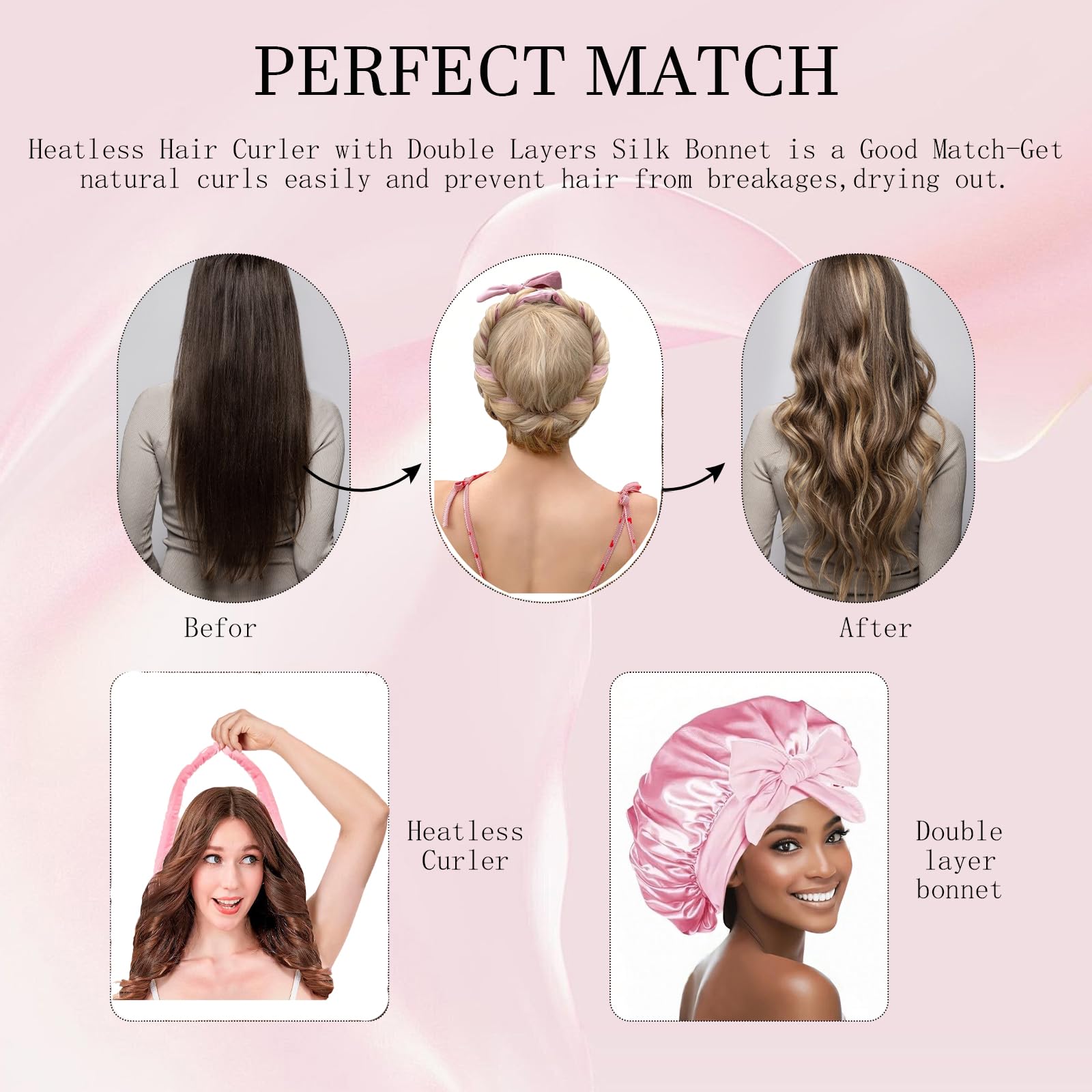 Hroevc No Heat Overnight Curls Headband with Double Layer Bonnet, Soft Hair Curlers to Sleep In - Image 4