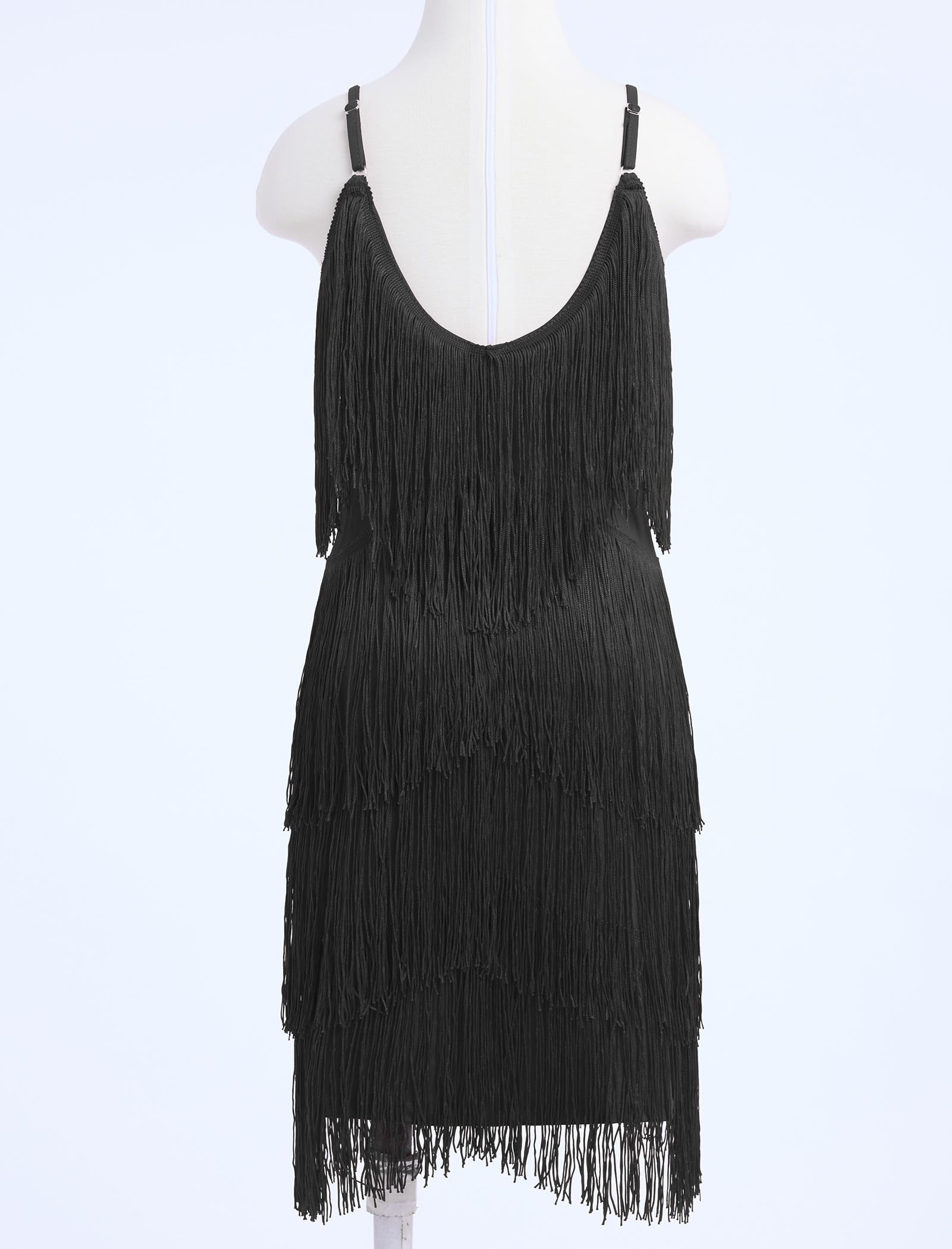 Latein-Tanzkleid für Mädchen, Fransenquaste, Ballsaal, Tanzkleidung mit verstellbaren Trägern, V-Ausschnitt, rückenfreies Kleid für Cha Cha, Samba, Rumba, Tangos und Tanzwettbewerbe