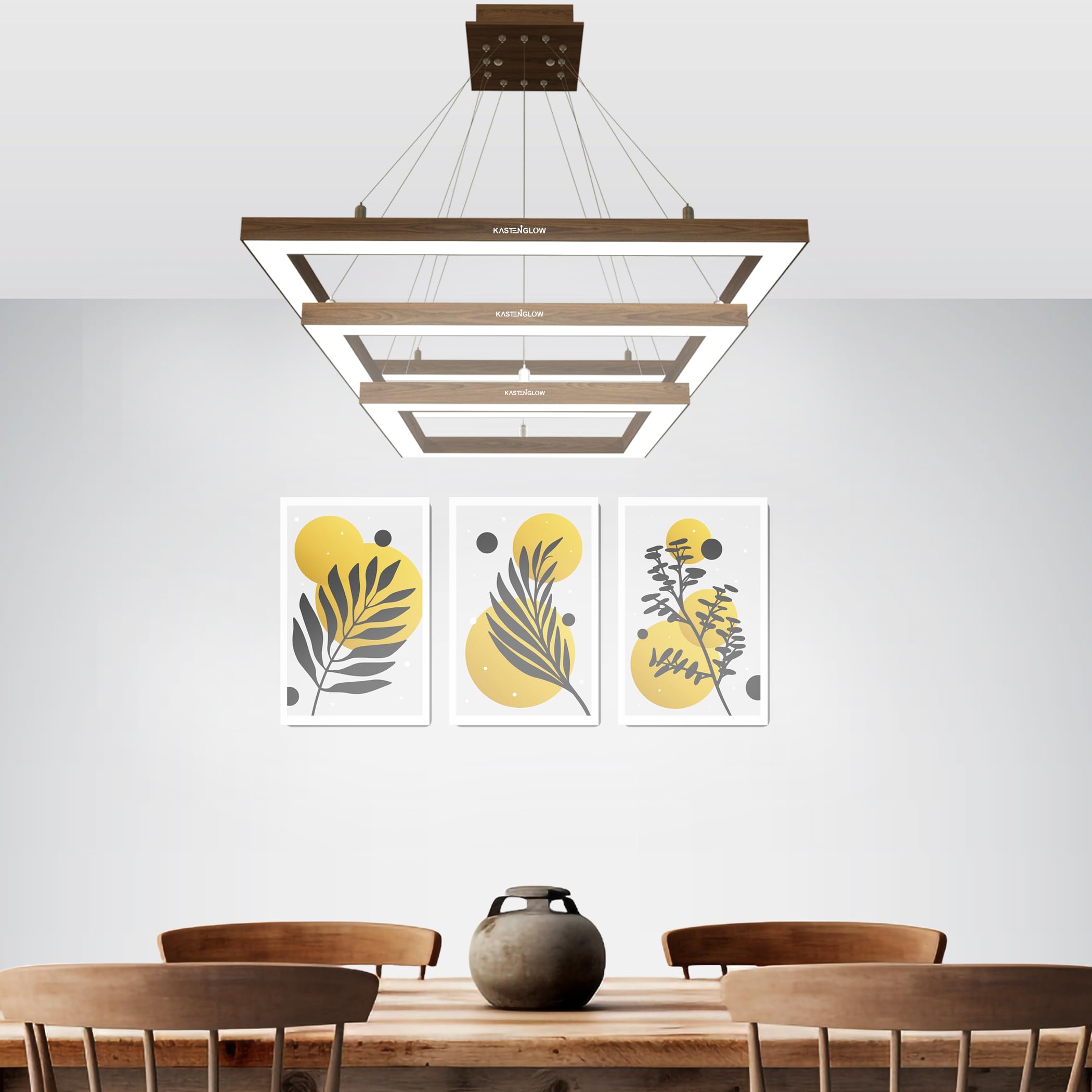 KASTENGLOW® Decorative LED Hanging Chandelier Stylish Black Wooden Ceiling Light for Indoor Decorations Square Shaped Light (Warm White)-image-36
