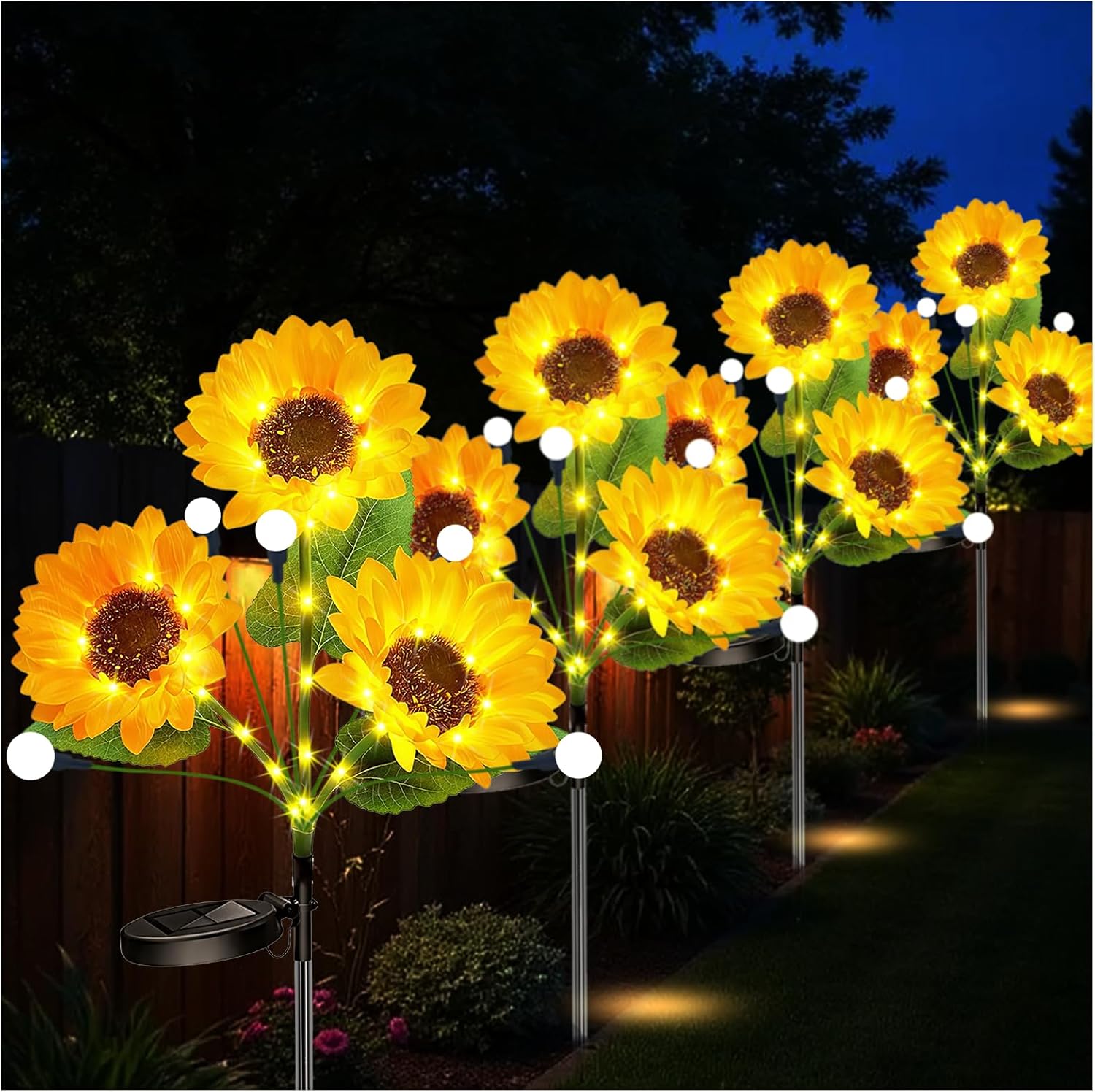 4Pack Solar Sunflower Lights Outdoor - Upgraded 1000mAh Solar Powered Sunflower Firefly Lights Decorations, Waterproof Fabric Sun Flower Pathway Light for Mother Women Birthday Gifts, Garden Décor
