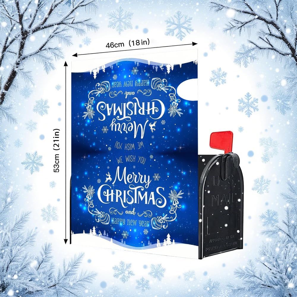 Christmas Magnetic Mailbox Cover, Featuring Snowflakes and Winter Scenes, Waterproof Oxford Cloth Christmas and New Year Mailbox Cover, Perfect for Outdoor Garden and Courtyard Home Decoration
